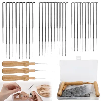 Filznadeln Set 100 Stück 3 Größen mit Holzgriff