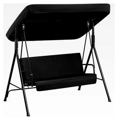 Produktbild von Hollywoodschaukel 3-Sitzer mit Sonnendach - Gartenschaukel bis 250 kg belastbar, Schwarz