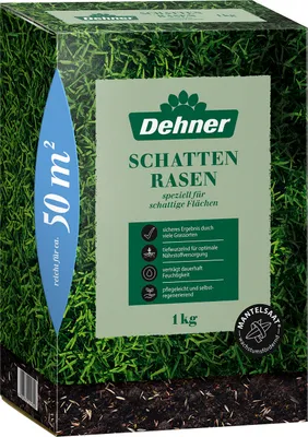 Produktbild von Dehner Saatgut Schattenrasen, hochwertige Rasensamen robust / pflegeleicht, schnell keimend / selbstregenerierend, ideal für schattige / halbschattige Flächen, FSC-e Verpackung, 1.25 kg für ca. 50 m²