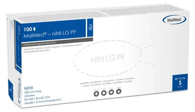 Produktbild von MaiMed-nitril LG PF Gr. S, blau, unsteril puderfr Latexfreie Handschuhe, Länge 300mm 100 St./Box | Box (100 Stück)