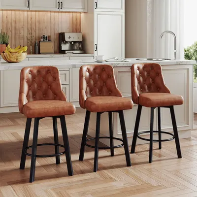 Productafbeelding van Barstoelen, set van 3, bekleed met kunstleer, 360° draaibaar, met voetsteun, zithoogte 66,5 cm, bruin