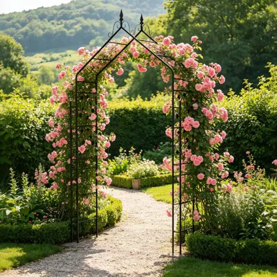 Productafbeelding van WISFOR Rozenboog, metalen tuinboog, klimplantenboog, ondersteuning voor klimplanten, 260 cm, zwart, puntige constructie