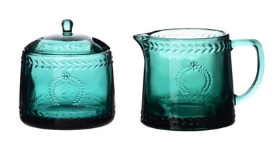 Produktbild von Mondex | Zuckerdose mit Milchkännchen - Türkis - Elegantes Design - Robustes Glas