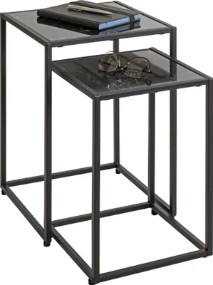 Produktbild von HAKU Beistelltisch Couchtisch 2er Set schwarz - Kunstmarmor, Metall, B/H/T: 28/33x43/50x28/33 cm