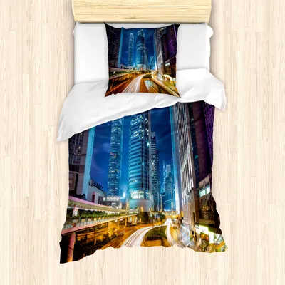 Produktbild von ABAKUHAUS Stadt Mantele, Fast Cars Hong Kong Stadt, Milbensicher Allergiker geeignet mit Kissenbezügen, 135 cm x 200 cm - 80 x 80 cm, Mehrfarbig