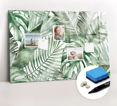 Produktbild von Magnetpinnwand Memoboard - Zubehörsatz - Schwarzer Marker + Schwamm + Magnete - 90 x 60 cm - Pflanzenblätter