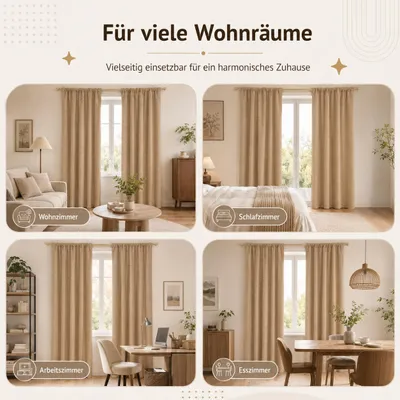 Produktbild von Dicke Thermovorhang Kälteschutz Verdunkelung Vorhänge Wärmeisolierend Gardinen für Schlafzimmer Wohnzimmer, 1 Stück, Beige, B140xH245cm