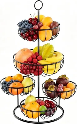 Obrázek produktu pro Košík na ovoce - Košík na zeleninu - Úložný box do kuchyně - Pět úrovní - 23x23x20 cm - Černý