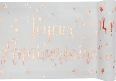 Produktbild von Baumwoll Tischläufer Geburtstag Roségold 3m x 28cm - Einheitsgröße