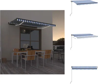 Produktbild von vidaXL Markise Manuell Einziehbar mit LED 400x350 cm Blau und Weiß -  Markisen
