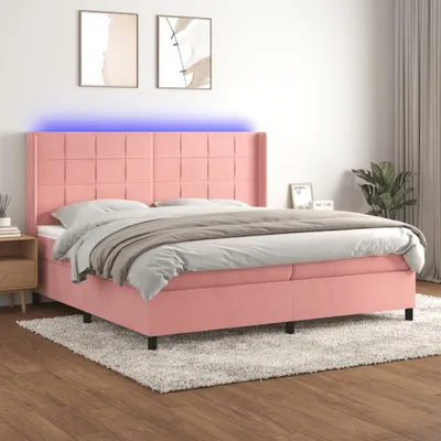 Produktbild von vidaXL Boxspringbett mit Matratze & LED Rosa 200x200 cm Samt - Boxspringbett - Boxspringbetten - Bett - Betten