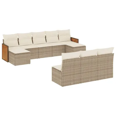 Produktbild von 10-tlg. Garten-Sofagarnitur mit Kissen Beige Poly Rattan