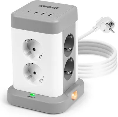 Produktbild von Duronic ET8C Mehrfachsteckdose | Steckdosenwürfel mit 3 USB A Ports und 1 USB C Port (3A) | 8-Fach Steckdose 3680W 16A | Steckdosenleiste mit Überspannungsschutz | Steckdosenturm mit 1,8 m Kabel