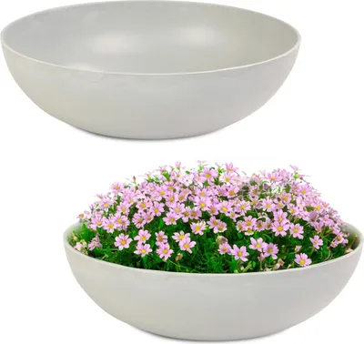 Produktbild von Pflanzschalen für draussen Dekoschalen rund beige grau 2x 30 cm
