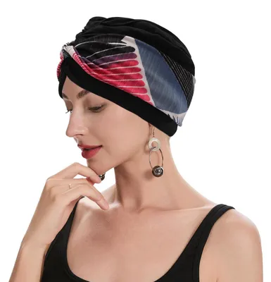 Zdjęcie produktu dla Czapka typu turban damska, dzianina, wzór w paski, poliester, uniwersalny rozmiar