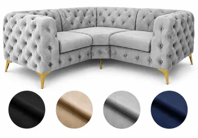 Obrázek produktu pro Rohová sedací souprava Moet ve tvaru L, světle šedá, rozměry 202 x 202 cm – moderní sedací souprava, prošívaná, s pružinovým jádrem Bonell, volně umístitelná