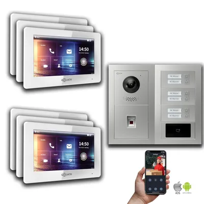 Produktbild von Goliath IP Video Türsprechanlage: 7-Zoll 6 Familienhaus, Fingerprint, RFID, Silber : 7 Zoll Weiß : Aufputz Dose Monitor Farbe: 7 Zoll Weiß Montage: Aufputz Dose