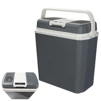 Immagine prodotto di Fiqops cool box elettrico 24L per auto può raffreddare e riscaldare, mini frigo 12 V e 230 V in modalità ECO, con maniglia di trasporto, per auto, interni, campeggio, picnic