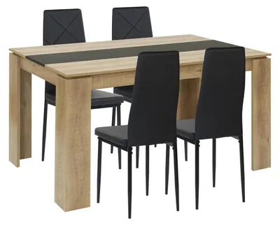 Immagine prodotto di Set da pranzo composto da tavolo rettangolare in legno di quercia nero e 4 sedie. Dimensioni del tavolo: 160x80 cm