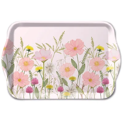 Produktbild von Serviertablett  Tray Melamine 13x21 cm Blumen Pastelfarben pink