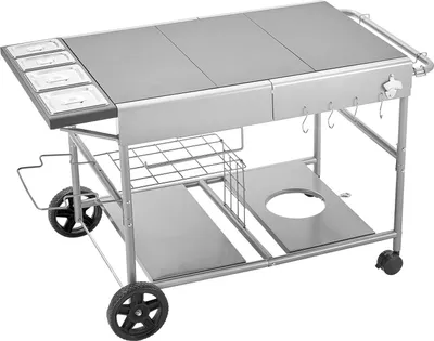 Image de Chariot de barbecue d'extérieur SucceBuy, avec 4 pots à épices, roulettes, couvercles et crochets, table de préparation et chariot de service pour les pique-niques, la cuisine et le jardin