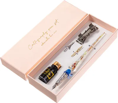 Image de plume d'oie,Set plume d'oie et encre,Set plume d'oie et encre,Set encre et plume d'oie,Set calligraphie,Stylo à plume,Set stylos calligraphie,Stylo à plume en verre,Plume en verre