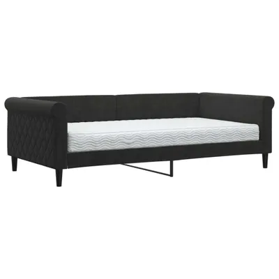Image de vidaXL Lit de jour avec matelas noir 100x200 cm velours