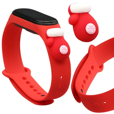 Obrázek produktu pro Vánoční Náramek Pro Xiaomi Mi Band 6 / Mi Band 5 Slavnostní Silikonový Náramek Červený (Rukavice)