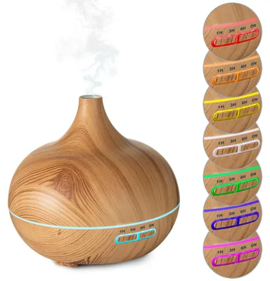 Produktbild von Aroma-Diffuser in eleganter Holzoptik für ätherische Öle, LED-Beleuchtung in 7 Farben & Timer, 300 ml, formschöne Raumbefeuchtung für Ihr Zuhause