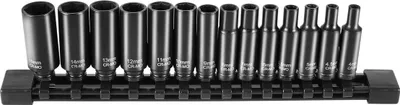 Immagine prodotto di Set di bussole a impatto 14 pezzi Set di bussole profonde a 6 punte da 1/4" metriche da 4-15 mm Cr-Mo
