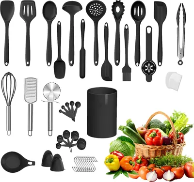 Produktbild von STILVORA Silikon Küchenutensilien mit Utensilienhalter Spachtel Set mit Halter Kochen Spatel Werkzeuge