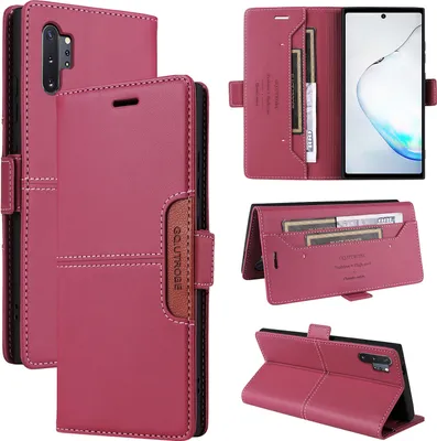 Image de Etui pour Samsung Galaxy Note 10+/Note 10 Plus 5G, étui portefeuille en cuir avec fente pour cartes et support Rouge