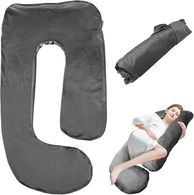 Produktbild von J-förmiger Bezug für Schwangerschaftskissen, abnehmbar, aus Baumwolle, für Stillkissen, 150 x 80 cm, Schwarz