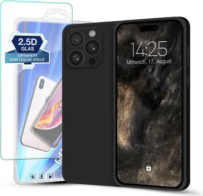 Produktbild von Hülle für Apple iPhone 16 Pro mit 9H Displayglas Displayschutz Plus Case Cover Bumper Silikon Softgrip Schutzhülle Farbe: Schwarz