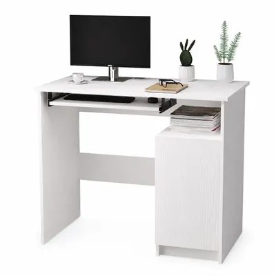 Produktbild von Moderner weißer Computertisch im Loft-Stil mit Tastaturablage