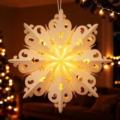 Productafbeelding van Verlichte kerstster 45 cm - 3D-papieren decoratie voor binnen