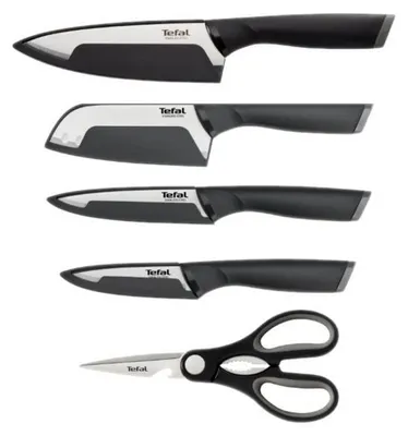 Produktbild von 4-teiliges TEFAL Comfort Küchenmesser-Set + Küchenschere K2215S55 Schwarz und Silber