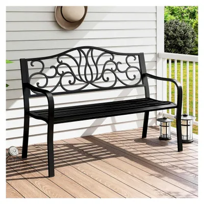 Produktbild von Wetterfeste Gartenbank aus Metall, 2-Sitzer mit Rückenlehne und Armlehnen, belastbar bis 300 kg, 127 x 61,5 x 89 cm