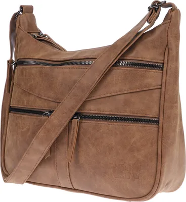Produktbild von Damen Tasche Schultertasche Umhängetasche Crossover Bag Leder Optik Handtasche Camel