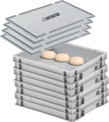 Produktbild von SuperSparSet 4x Pizzaballenbox mit 4x Deckel | HxBxT 8,5x30x40cm | 9 Liter | Teigwanne für Pizzateig, Stapelbare Pizzabox, Gärbox für Sauerteig Brotteig Teig-Gärbox