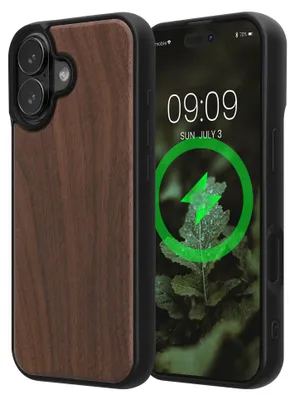 Produktbild von kwmobile Echtholz Schutzhülle kompatibel mit Apple iPhone 17 Hülle - Cover aus Holz und TPU - Kompatibel mit MagSafe - Case in Dunkelbraun Walnussholz