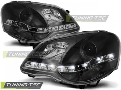 Produktbild von Scheinwerfer LED Tagfahrlicht Optik passend für VW Polo 9N3 Bj. 05-09 Schwarz