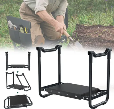 Produktbild von LARS360 Anthrazit Kniebänke Arbeitshocker Gartenhocker Gartenwerkzeug Klappbar Hocker mit Schaumkissen und Abnehmbar Werkzeugtasche Knieschutz Sitzbank für Garten Haus Garage
