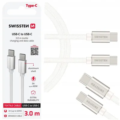 Immagine prodotto di Cavo di ricarica SWISSTEN USB-C / USB-C PD 60 W, 3 m, intrecciato, argento