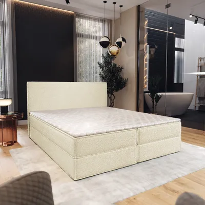 Produktbild von Masseno Boxspringbett PELLIO 160x200 cm Komplett-Set mit Bonell Matratze und Topper, Polsterbett mit Bettkästen -Creme, QUELLE 02