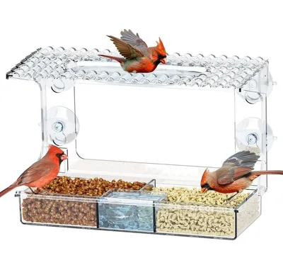 Produktbild von Vogelfutterstation Vogelhäuschen Futterspender Fenster - Transparent - Mit Saugnäpfen - 25 x 16,7 x 10 cm