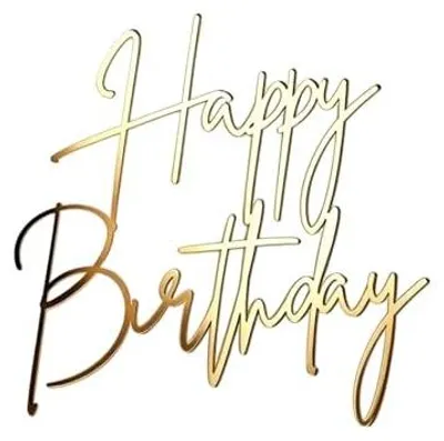 Zdjęcie produktu dla Topper tortowy happy birthday złoty akryl do tortu dekoracja urodzinowa