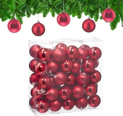 Image de Lot de 50 boules de Noël Relaxdays, décorations de Noël, mates et brillantes, boules de sapin ∅ 6 cm, décorations pour sapin de Noël, rouges