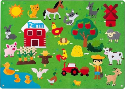 Produktbild von Plstená tabuľa pre deti, Interaktívna herná plstená podložka pre deti, Detské tabule (30x nálepky + podložka) - FELTLAND Farma