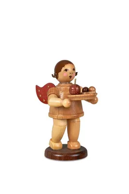 Produktbild von Holzfigur Geschenkeengel mit Weihnachtsteller natur ohne Krone Höhe 6,5cm NEU